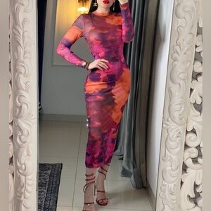 Elegant Multicolor Long Sleeve Dress